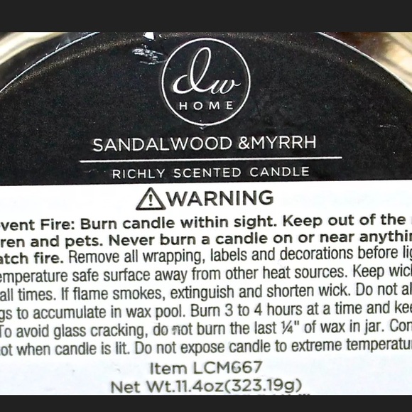 DW HOME CANDLE SANDALWOOD MYRRH RICHLY SCENTED NEW - Picture 3 of 3